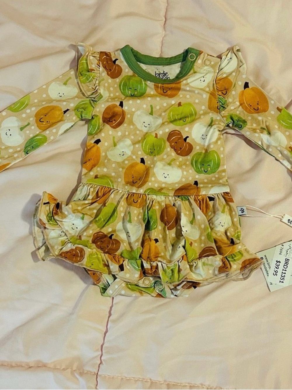 Birdie Bean Hazel Pumpkin Autumn Fall Bamboo Viscose Bodysuit Twirl 3-6M